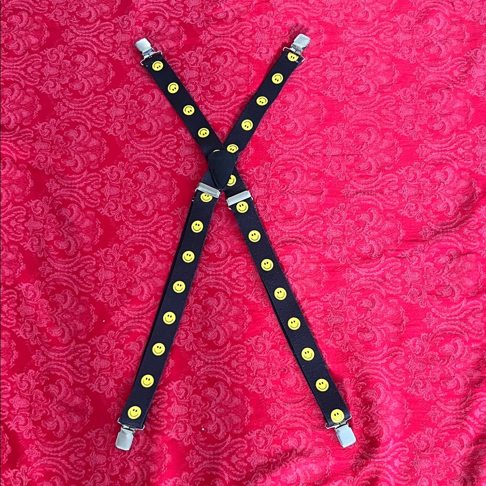 Pro Guard Retro Smiley Face Suspenders Black Yellow Adjustable Novelty Festival
